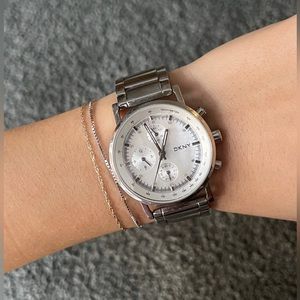 Authentic DKNY Women’s Mother of Pearl Watch Silver Stainless Steel Crystal